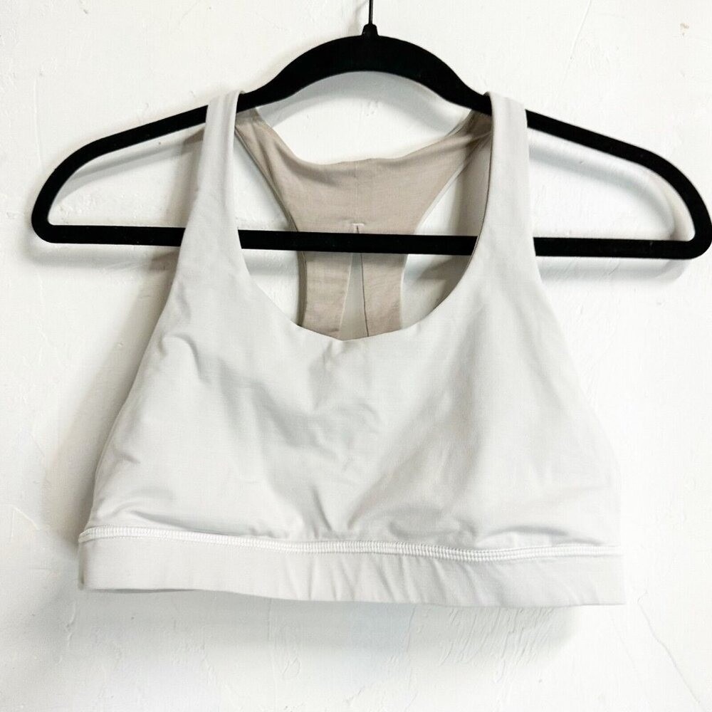 Lululemon Energy Sports Bra White Racerback Womens 8 Medium Support Gym Athletic